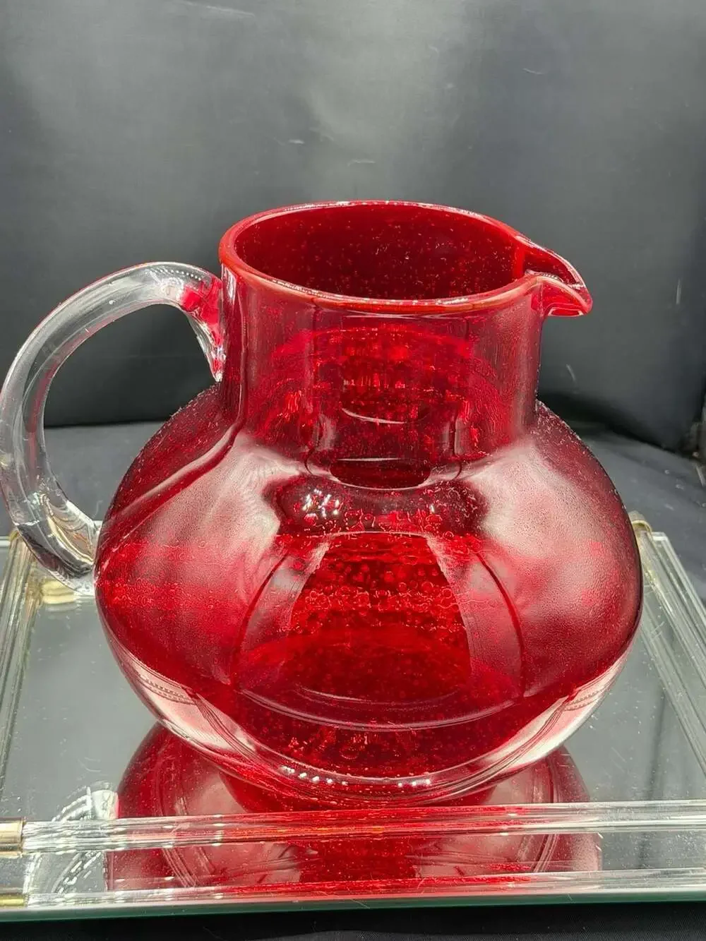 Artland Iris Ruby Red Bubble Glass Hand-Blown Pitcher
